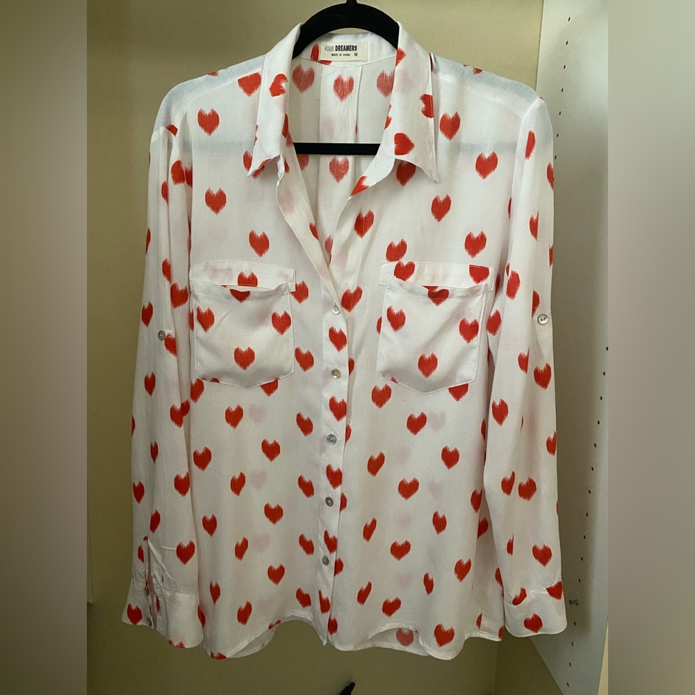 4 OUR DREAMERS Orange Hearts Shirt M
